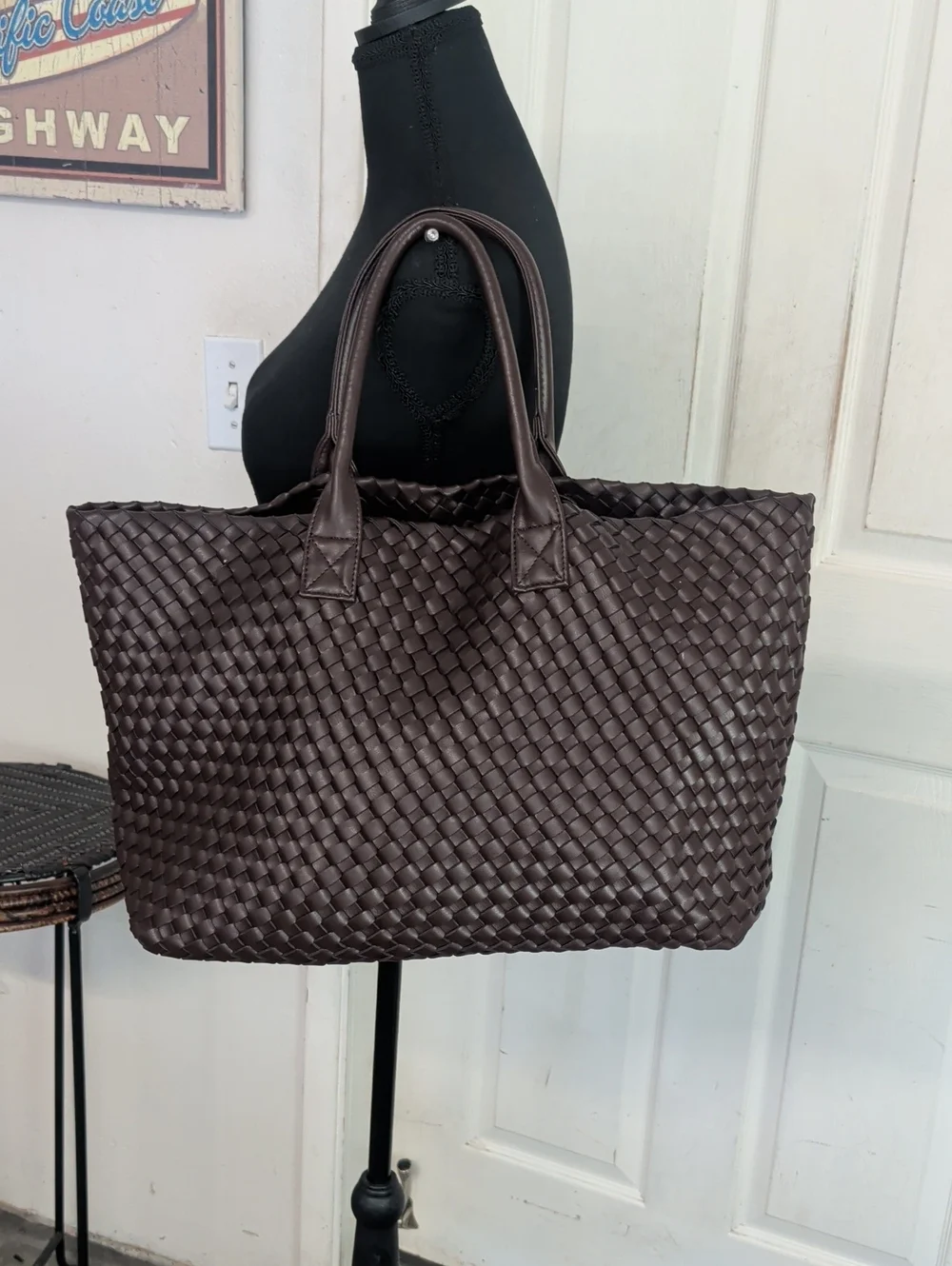 Melie Bianco Norah Espresso Recycled Vegan Leather Tote W/Hand Bag